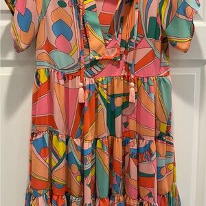 Olivaceous Multicolor Geometric Dress